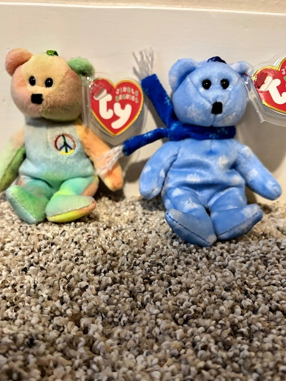 Ty Peace the Bear Plush and 1999 Holiday Bear Jingle Beanies-5.5 inches height